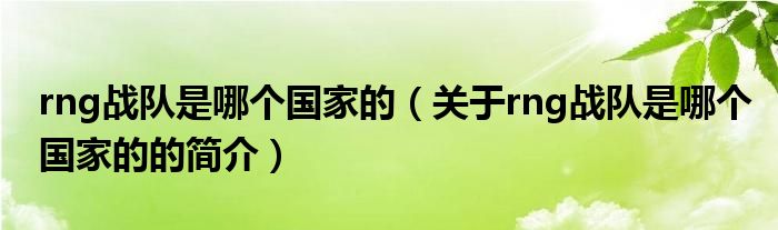 rng戰(zhàn)隊是哪個國家的（關(guān)于rng戰(zhàn)隊是哪個國家的的簡介）
