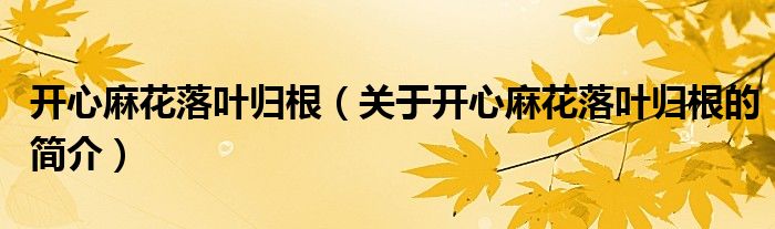 開心麻花落葉歸根（關(guān)于開心麻花落葉歸根的簡(jiǎn)介）