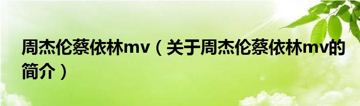周杰倫蔡依林mv（關(guān)于周杰倫蔡依林mv的簡介）