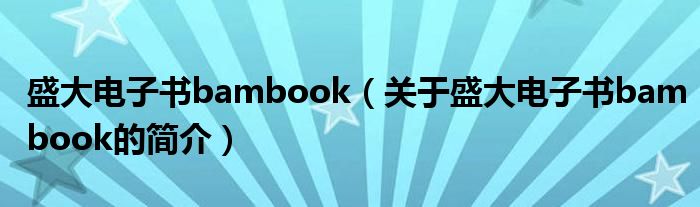 盛大電子書bambook（關于盛大電子書bambook的簡介）