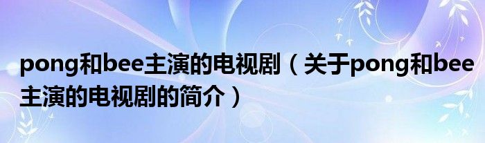 pong和bee主演的電視?。P(guān)于pong和bee主演的電視劇的簡介）