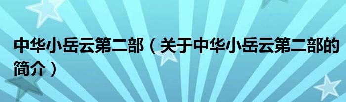 中華小岳云第二部（關(guān)于中華小岳云第二部的簡介）
