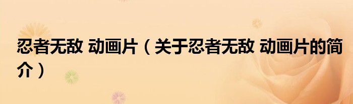 忍者無敵 動畫片（關于忍者無敵 動畫片的簡介）