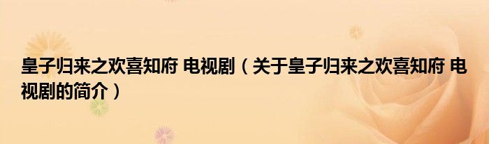 皇子歸來(lái)之歡喜知府 電視劇（關(guān)于皇子歸來(lái)之歡喜知府 電視劇的簡(jiǎn)介）