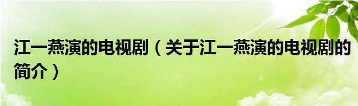 江一燕演的電視劇（關(guān)于江一燕演的電視劇的簡介）
