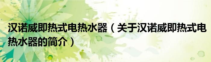 漢諾威即熱式電熱水器（關于漢諾威即熱式電熱水器的簡介）