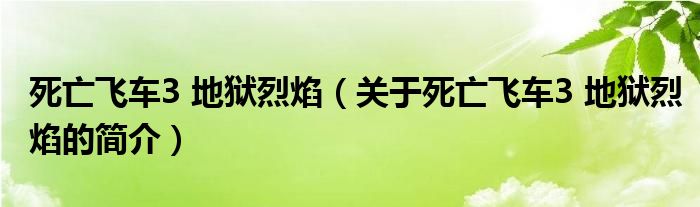 死亡飛車(chē)3 地獄烈焰（關(guān)于死亡飛車(chē)3 地獄烈焰的簡(jiǎn)介）