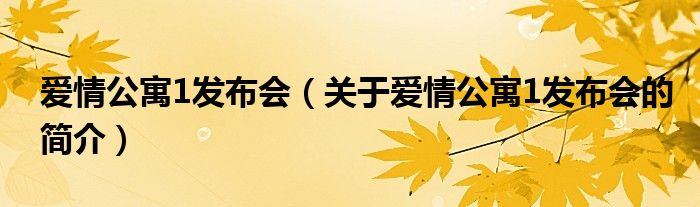 愛(ài)情公寓1發(fā)布會(huì)（關(guān)于愛(ài)情公寓1發(fā)布會(huì)的簡(jiǎn)介）