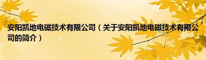 安陽凱地電磁技術有限公司（關于安陽凱地電磁技術有限公司的簡介）