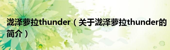 瀧澤蘿拉thunder（關(guān)于瀧澤蘿拉thunder的簡介）