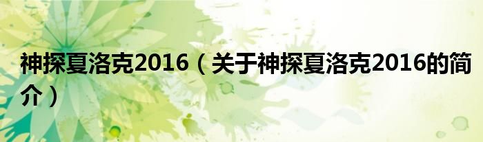 神探夏洛克2016（關于神探夏洛克2016的簡介）