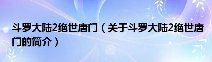 斗羅大陸2絕世唐門（關(guān)于斗羅大陸2絕世唐門的簡介）