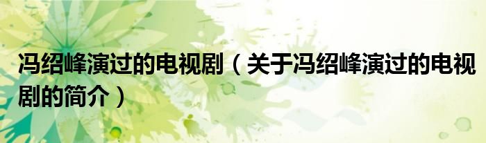 馮紹峰演過的電視劇（關于馮紹峰演過的電視劇的簡介）