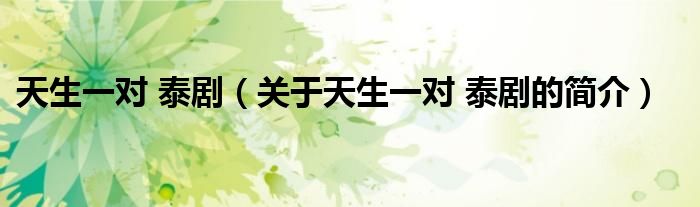 天生一對(duì) 泰劇（關(guān)于天生一對(duì) 泰劇的簡(jiǎn)介）