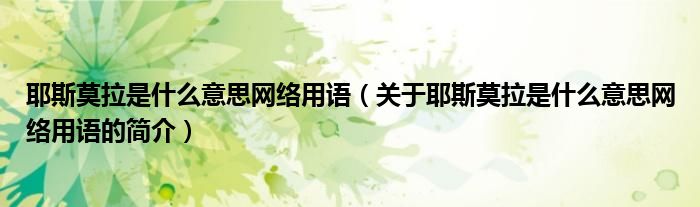 耶斯莫拉是什么意思網(wǎng)絡用語（關于耶斯莫拉是什么意思網(wǎng)絡用語的簡介）