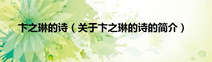 卞之琳的詩（關(guān)于卞之琳的詩的簡(jiǎn)介）