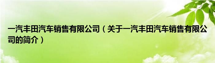 一汽豐田汽車銷售有限公司（關于一汽豐田汽車銷售有限公司的簡介）