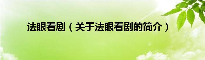 法眼看?。P(guān)于法眼看劇的簡介）