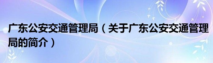 廣東公安交通管理局（關于廣東公安交通管理局的簡介）