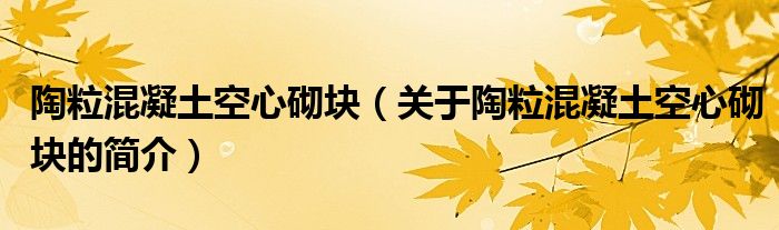 陶?；炷量招钠鰤K（關(guān)于陶粒混凝土空心砌塊的簡(jiǎn)介）