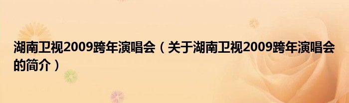 湖南衛(wèi)視2009跨年演唱會（關(guān)于湖南衛(wèi)視2009跨年演唱會的簡介）