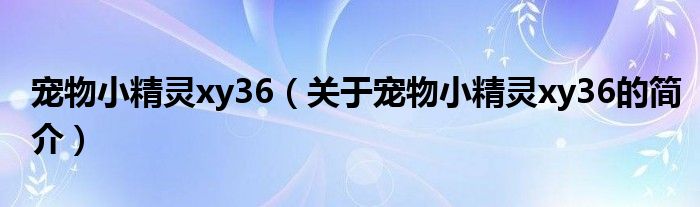 寵物小精靈xy36（關于寵物小精靈xy36的簡介）