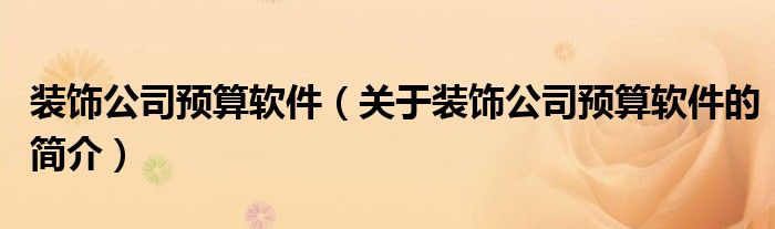 裝飾公司預算軟件（關(guān)于裝飾公司預算軟件的簡介）