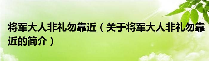 將軍大人非禮勿靠近（關于將軍大人非禮勿靠近的簡介）