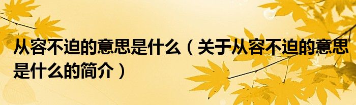 從容不迫的意思是什么（關于從容不迫的意思是什么的簡介）