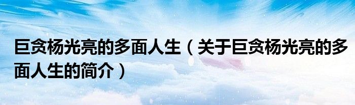 巨貪楊光亮的多面人生（關(guān)于巨貪楊光亮的多面人生的簡介）