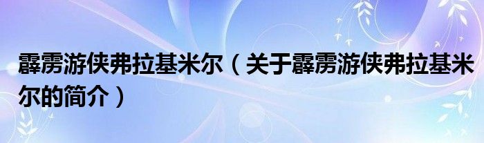 霹靂游俠弗拉基米爾（關于霹靂游俠弗拉基米爾的簡介）