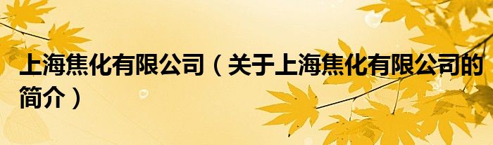 上海焦化有限公司（關于上海焦化有限公司的簡介）