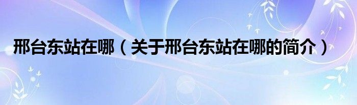 邢臺(tái)東站在哪（關(guān)于邢臺(tái)東站在哪的簡介）