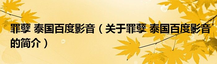 罪孽 泰國百度影音（關(guān)于罪孽 泰國百度影音的簡介）