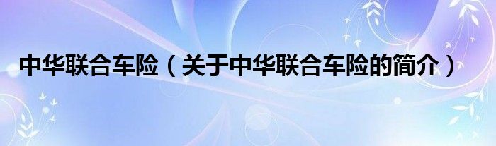 中華聯(lián)合車險（關于中華聯(lián)合車險的簡介）