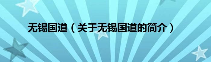 無錫國(guó)道（關(guān)于無錫國(guó)道的簡(jiǎn)介）