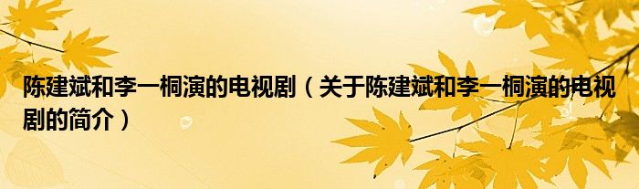 陳建斌和李一桐演的電視?。P(guān)于陳建斌和李一桐演的電視劇的簡介）