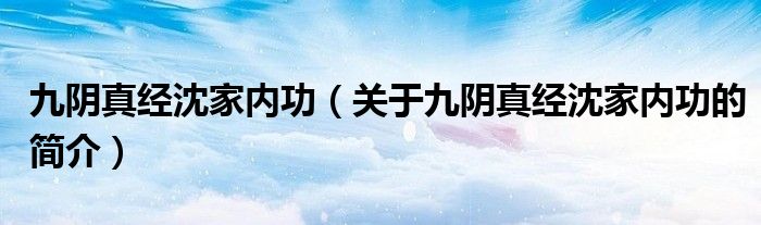 九陰真經(jīng)沈家內(nèi)功（關(guān)于九陰真經(jīng)沈家內(nèi)功的簡介）