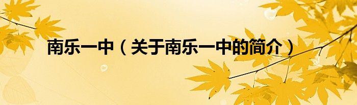 南樂一中（關于南樂一中的簡介）