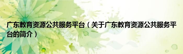 廣東教育資源公共服務(wù)平臺（關(guān)于廣東教育資源公共服務(wù)平臺的簡介）