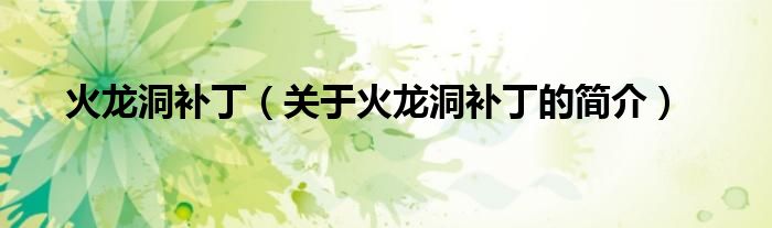 火龍洞補(bǔ)?。P(guān)于火龍洞補(bǔ)丁的簡(jiǎn)介）