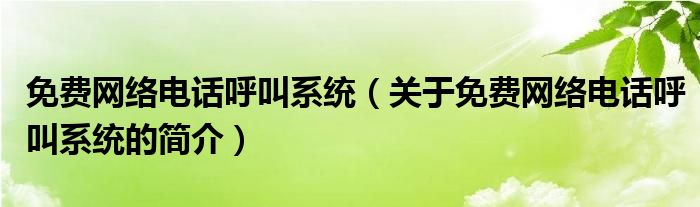 免費(fèi)網(wǎng)絡(luò)電話呼叫系統(tǒng)（關(guān)于免費(fèi)網(wǎng)絡(luò)電話呼叫系統(tǒng)的簡(jiǎn)介）