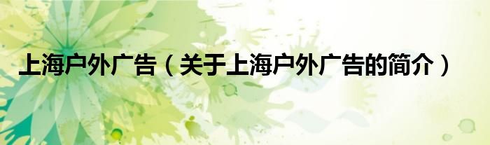 上海戶外廣告（關于上海戶外廣告的簡介）