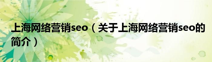 上海網(wǎng)絡(luò)營(yíng)銷seo（關(guān)于上海網(wǎng)絡(luò)營(yíng)銷seo的簡(jiǎn)介）
