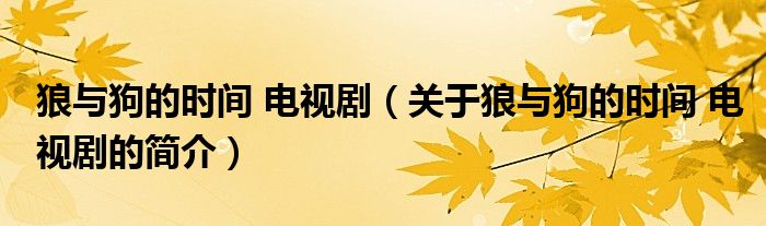 狼與狗的時間 電視?。P(guān)于狼與狗的時間 電視劇的簡介）