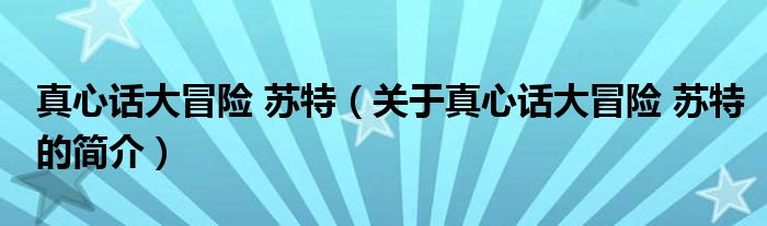 真心話大冒險 蘇特（關(guān)于真心話大冒險 蘇特的簡介）