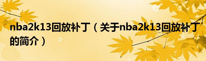 nba2k13回放補(bǔ)?。P(guān)于nba2k13回放補(bǔ)丁的簡介）