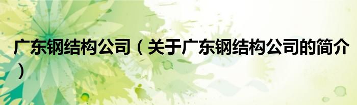 廣東鋼結構公司（關于廣東鋼結構公司的簡介）