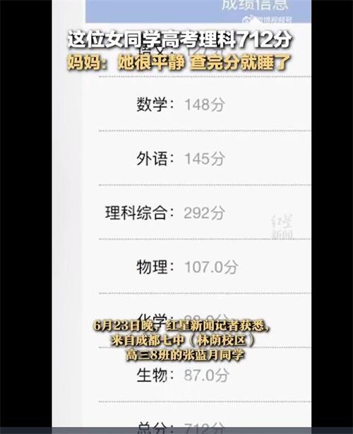 四川高考成績揭曉：張藍月喜獲712分理科，654分文科，成績令人驚嘆！