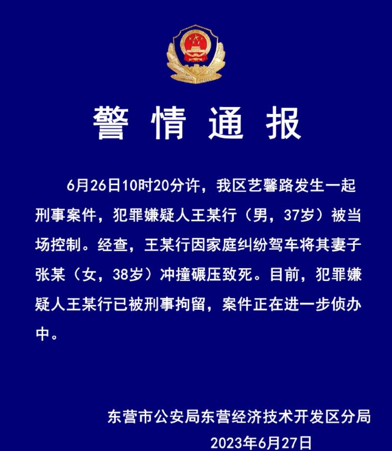 藝馨路慘案！東營經(jīng)濟技術(shù)開發(fā)區(qū)嫌犯駕車碾壓妻子致死